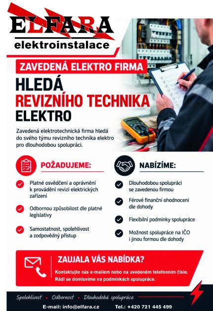 Hledáme REVIZNÍHO TECHNIKA